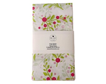 Papier de soie poire, baies / emballage cadeau - Papier baies roses et feuillage floral