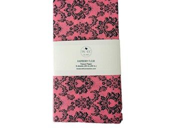 Papel de seda con diseño de flor de frambuesa / Papel de regalo con diseño de flor en espiral rosa y negra