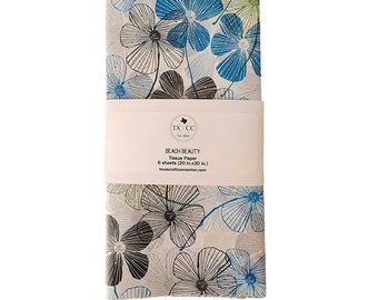 Papel de seda floral azul y blanco Beach Beauty