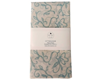 Papel de seda con estampado de flores de algodón / Papel de regalo azul claro y blanco