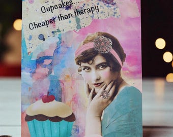 Los cupcakes son más baratos que la terapia Tarjeta de felicitación divertida Ama de casa vintage