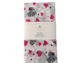 Papel de seda Wild Hearts / Papel de regalo rosa fuerte y cebra