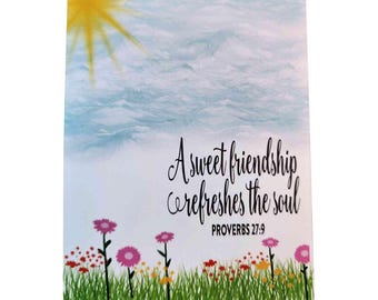 Tarjeta de amistad Proverbios 27:9, saludo diseñado a mano