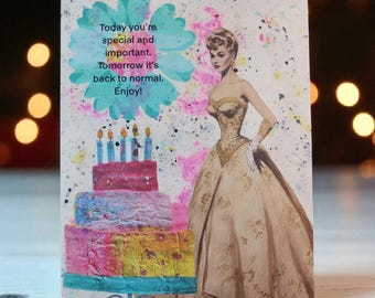 Divertida tarjeta vintage de cumpleaños para mujer: "Hoy eres especial" - Tarjeta para amigas