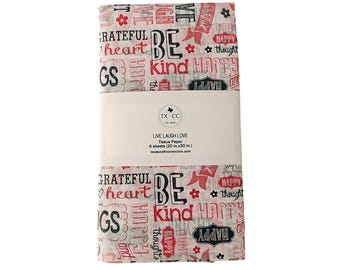 Papier de soie Mots inspirants - Rose et noir, 6 feuilles