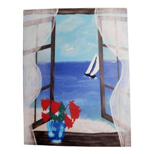 Cartão de felicitações em branco com aquarela e vista para o mar
