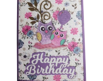 Tarjeta de cumpleaños de búhos: Feliz cumpleaños