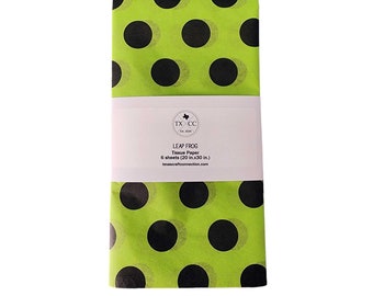 Papel de seda Leap Frog / Papel de regalo de cumpleaños con lunares verde lima y negros