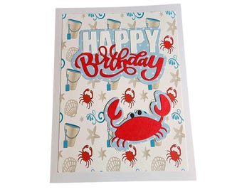 Tarjeta de cumpleaños - Tema de cangrejo/playa