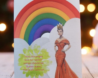 Tarjeta de cumpleaños vintage para mujer - Queen-ager / Tarjeta divertida