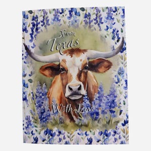 Texas Grußkarte / Grußkarte - From Texas with Love Longhorn with Bluebonnets