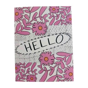 Biglietto d'auguri floreale rosa Hello / Biglietto d'auguri vintage con tecnica mista