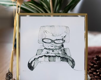 Croquis de dessin imprimé carré au volant d&#39;un chat