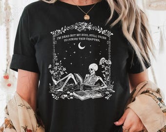 Skeleton Reading Comfort Colors Shirt: Spooky Book Lover Tee