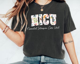 Floral NICU Nurse Comfort Colors Tee: Minimalist Graphic Design