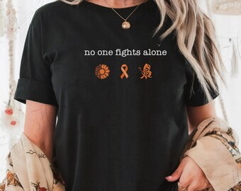 Camiseta de colores cómodos para concienciar sobre la leucemia: lazo naranja, diseño minimalista