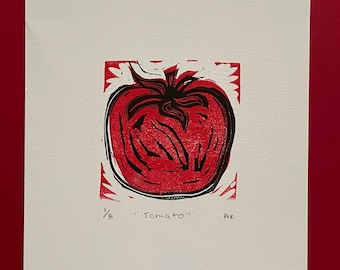 Tomato Linocut Print | Limited Edition Botanical Wall Art | Kitchen Decor | Garden Inspired Art