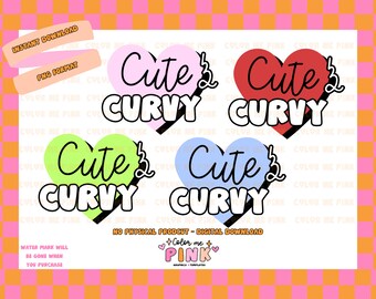 Cute and Curvy PNG 4 colors - Digital Download, Sublimation Design, Commercial Use, High Quality, Designs for Shirts, Body Positivity