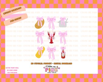 Bows and Crawfish PNG - Digital Download, Sublimation Design, Commercial Use, High Quality, Designs for Shirts, Louisiana