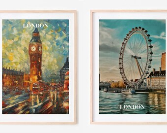 Impresión de viajes de Londres, Descarga digital, pintura, pintura al óleo