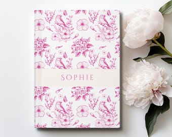 French Toile Custom Notebook, Coquette Notebook, Chinoiserie Journal, Custom Toile de Jouy Notebook, Pink Toile Journal French Toile de Jouy