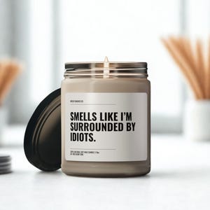 Surrounded By Idiots Candle, Sarcastic Candle, Snarky Office Gift, Funny Work Candle, Corporate Humour, Coworker Gift, Desk Decor image 4
