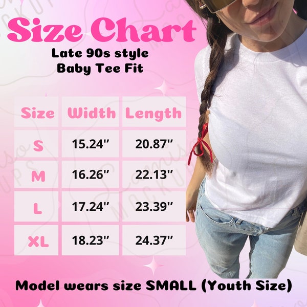 Size Chart Baby Tee Mockup with Real Model Mockup 90s Size Chart Crop Top Mockup 2000s Shirt Streetwear Mockup Teen Size Chart Baby Tee Fit