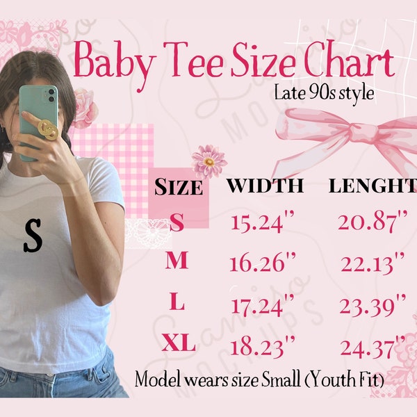 Size Chart Baby Tee Coquette Mockup Real Model Mockup 90s Size Chart Coquette Mockup 2000s Shirt Aesthetic Mockup Teen Size Baby Tee Fit