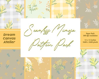 Lot de motifs mimosa | Le mimosa des quatre saisons | Papier numérique transparent | fond coloré | Emballage cadeau | Papier de scrapbooking