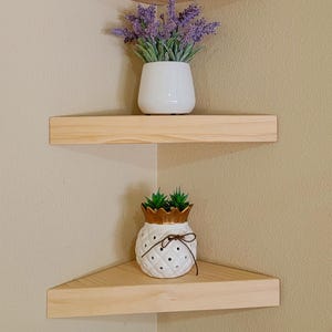 Pine Wood Floating Corner Shelf - Set of 3 - Minimalist Decor