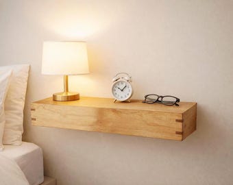 Lockable Pine Floating Shelf: Hidden Compartment, RF ID/Bluetooth Lock
