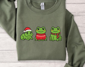 Frog Christmas Sweatshirt, Funny Frog Xmas Gift her, Cute Comic Animal Crewneck