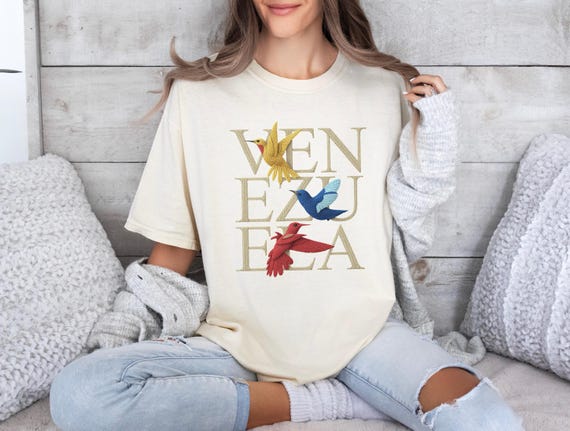 Venezuela Tricolor Birds Shirt, Hispanic Heritage Gift, Patriotic VZLA Faux Embroidery Tee