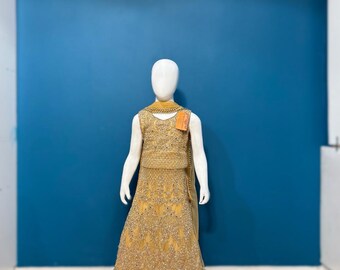 Stunning Gold Soft Net Kids Lehenga with Intricate Gold Tilla Embroidery | Elegant Traditional Party & Festive Wear for GirlsKMO002C15