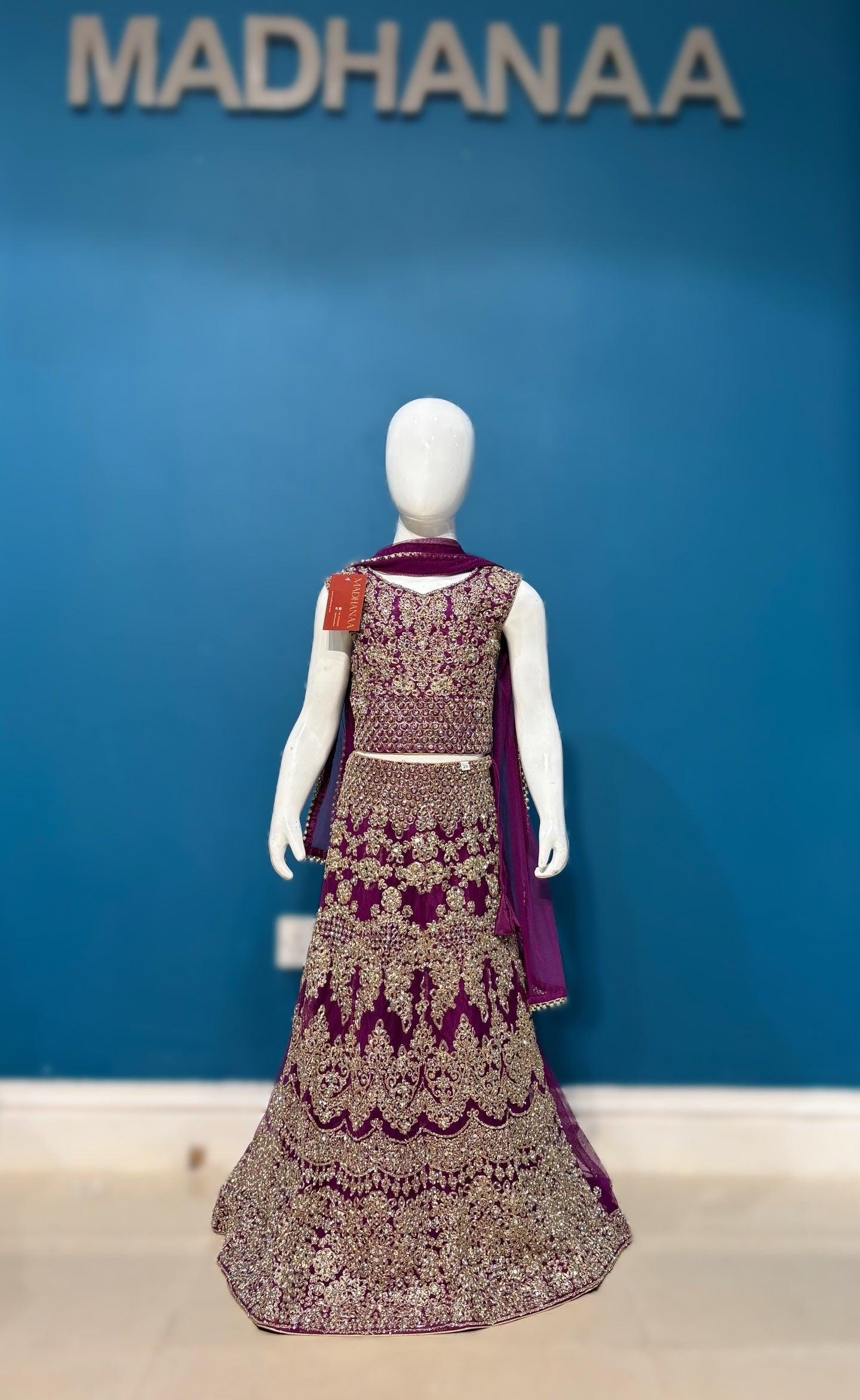 Plum Soft Net Lehenga with Gold Tilla Embroidery | Elegant Traditional Outfit for Girls | Wedding & Festive WearKMO002C9