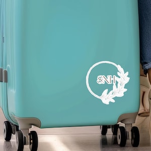 Elegant circle Monogram Initials Kiss-Cut Sticker, Luggage Monogram Sticker, Elegant Monogram, Car Decals for Women, Floral Monogram Decal