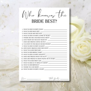 Who Knows the Bride Best? | Minimalist | Bridal Shower | Ready to Print | Instant Download
