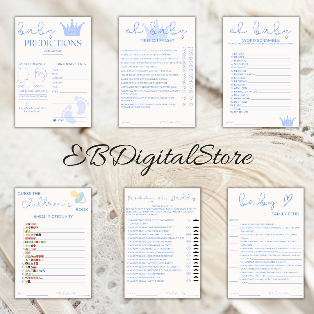 Baby Shower Game Bundle - It's a Boy! - Instant Download - Blue - Baby ...