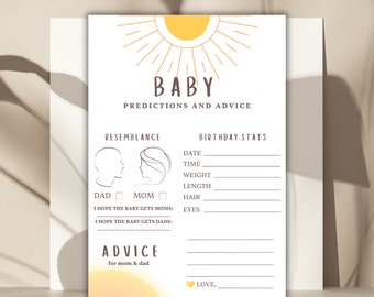 Here Comes the Sun Baby Shower Predictions and Advice Game | Sun Baby Sprinkle Game | Boho Sunshine Baby Game | Ready to Print Download