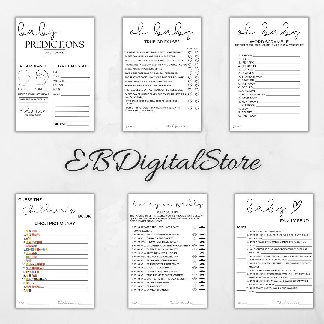 Baby Shower Game Cards - Minimalist Black & White Baby Word Scramble, 30 Cards + Answer Sheet, Gender Neutral Party Fun - View #2