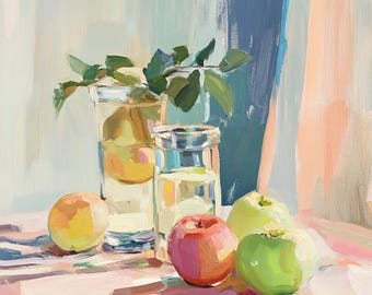 Commission Handmade Still Life Oil Painting on Canvas, Original Fruit Artwork, Impressionist Wall Decor, Elegant Kitchen Art for Cozy Home
