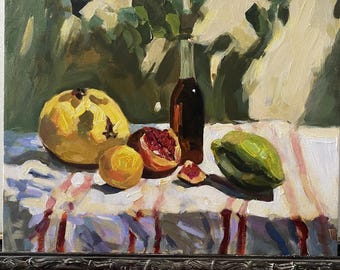 Martwa natura, olej na płótnie, oryginalny obraz z owocami, ręcznie robiona sztuka kuchenna, rustykalny wystrój domu, kolorowe dzieła sztuki kulinarnej, prezent dla żony