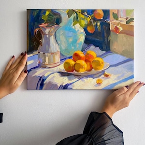 Keuken stilleven olieverfschilderij origineel olieverfschilderij stilleven zomer olieverf op canvas kunstwerk originele muurkunst