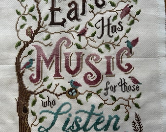 completed cross stitch Shakespeare quote