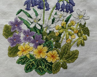 Spring flowers completed cross stitch