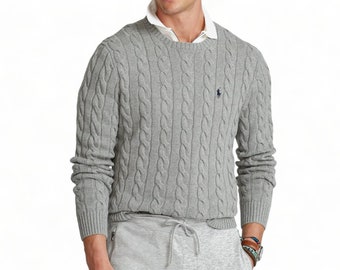 Ralph Lauren Cable Knit Crew Neck Suéter inspirado Hombres Mujer V Cuello Logo Manga larga S-XXL Jumper Regalo inteligente