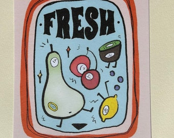 fruit postcards/ cute illustrations/ colorful fruit characters illustration postcard with envelopes, gift ideas