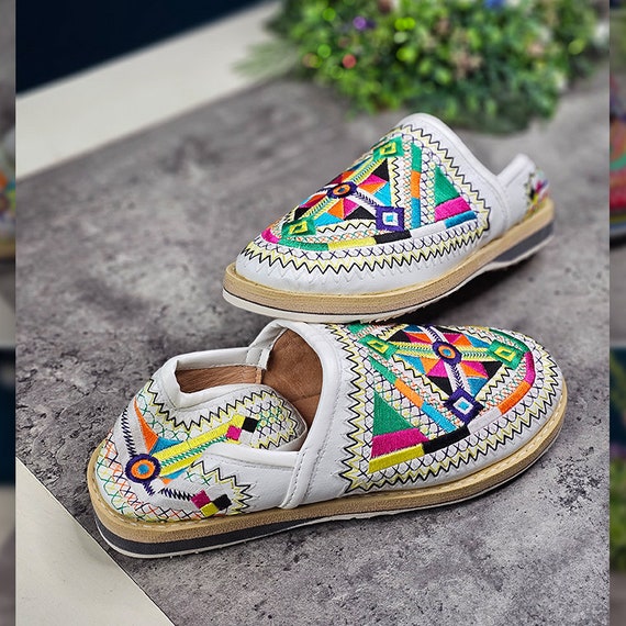 Authentic Moroccan Berber Slippers, Hand-embroidered