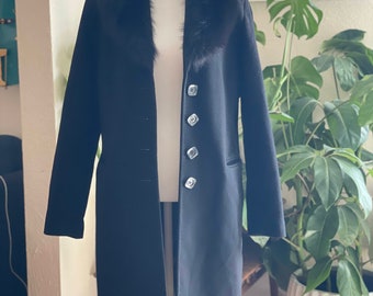 Vintage Fleet Street Black Coat: Fox Fur Collar, Elegant