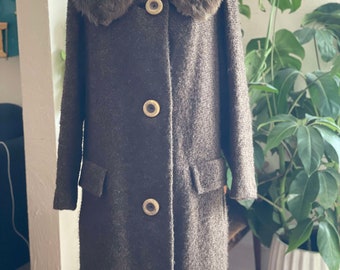 Vintage Mid-Century Brown Persian Curly Lamb Mink Collar Coat